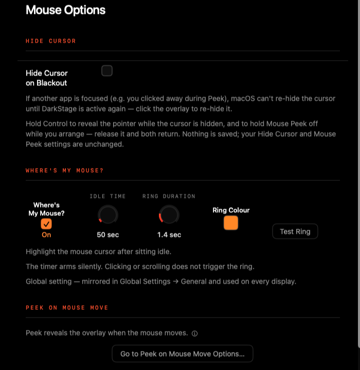 Mouse Options: Hide Cursor on Blackout and Where's My Mouse