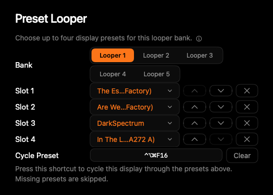 Preset Looper with bank selector and four preset slots